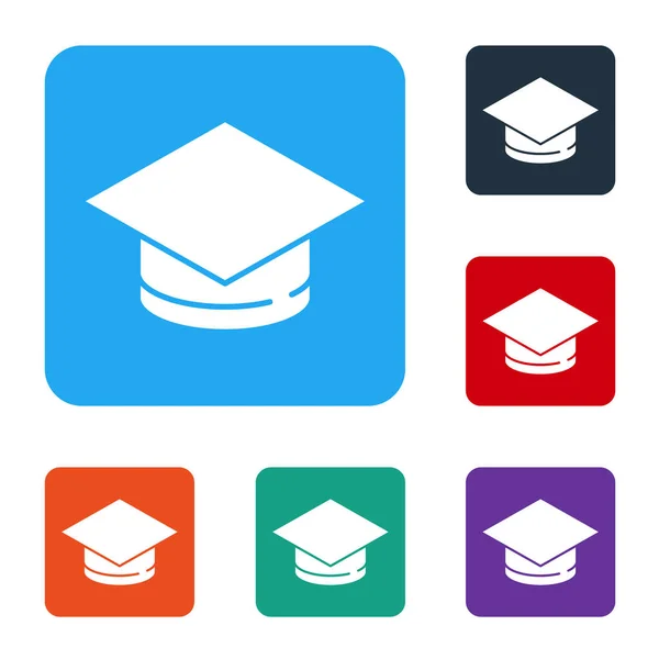 White Graduation Cap Pictogram Geïsoleerd Witte Achtergrond Afstudeerhoed Met Kwastje — Stockvector