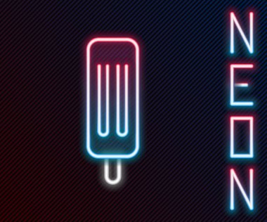 Parlayan neon hattı dondurma ikonu siyah arka planda izole edildi. Güzel sembol. Renkli taslak konsepti. Vektör İllüstrasyonu.