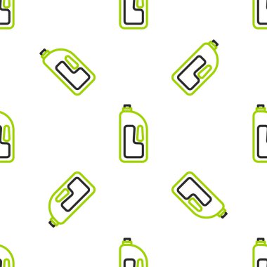 Temizleme simgesine sahip çizgi konteynırı beyaz arka planda izole edilmiş pürüzsüz desen. Plastik şişedeki deterjan. Vektör İllüstrasyonu.