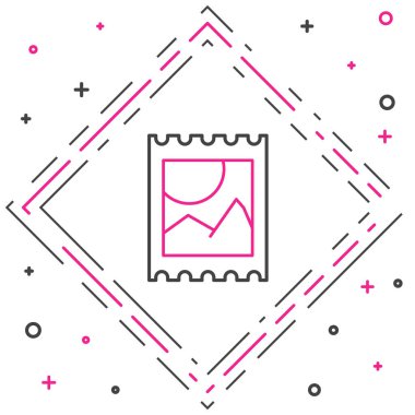 Beyaz arkaplanda LSD asit izi simgesi izole edildi. Asit narkotiği. Posta damgası. Posta pulu. Sağlık tehlikesi. Renkli taslak konsepti. Vektör İllüstrasyonu.