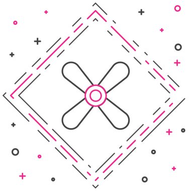 Çizgi Düzlemi pervanesi simgesi beyaz arkaplanda izole edildi. Klasik uçak pervanesi. Renkli taslak konsepti. Vektör İllüstrasyonu.