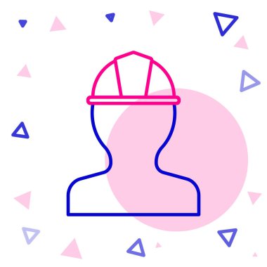 Beyaz arkaplanda çizgi işçisi kaskı simgesi izole edildi. Renkli taslak konsepti. Vektör İllüstrasyonu.