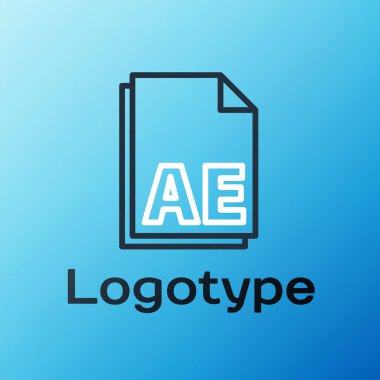 Mavi arkaplanda AE dosya simgesi izole edildi. Renkli taslak konsepti. Vektör İllüstrasyonu.