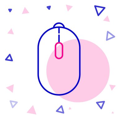 Satır Bilgisayarı fare oyun simgesi beyaz arkaplanda izole edildi. Tekerlek sembollü optik. Renkli taslak konsepti. Vektör İllüstrasyonu.