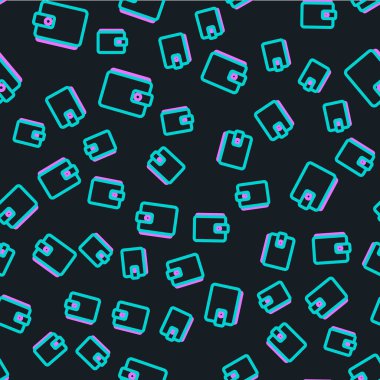 Çizgi Cüzdan simgesi siyah arkaplanda kusursuz desen izole etti. Çanta ikonu. Nakit tasarruf sembolü. Vektör İllüstrasyonu.