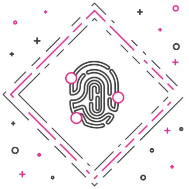 Beyaz arkaplanda çizgi parmak izi simgesi izole edildi. Kimlik uygulaması simgesi. Kimlik işareti. Kimliğe dokun. Renkli taslak konsepti. Vektör.