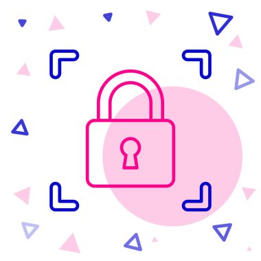 Beyaz arkaplanda kilit simgesi izole edilmiş çizgi parmak izi. Kimlik uygulaması simgesi. Kimlik işareti. Kimliğe dokun. Renkli taslak konsepti. Vektör.