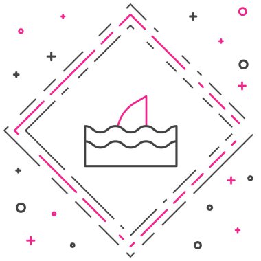 Beyaz arka planda okyanus dalgası ikonunda çizgi köpekbalığı yüzgeci izole edildi. Renkli taslak konsepti. Vektör.