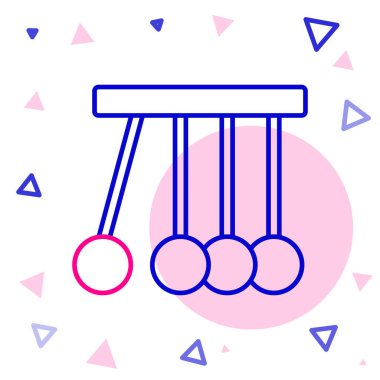 Beyaz arkaplanda çizgi sarkacı simgesi izole edildi. Newtons beşiği. Renkli taslak konsepti. Vektör.