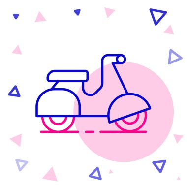 Çizgi Scooter dağıtım simgesi beyaz arkaplanda izole edildi. Teslimat hizmeti konsepti. Renkli taslak konsepti. Vektör.