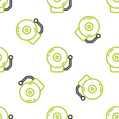 Hat çalan alarm simgesi beyaz arkaplanda izole edilmiş kusursuz desen. Alarm sembolü, servis zili, el zili işareti, uyarı sembolü. Vektör.