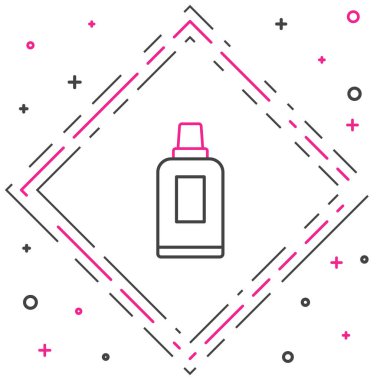 Çamaşır deterjanı, çamaşır suyu, bulaşık deterjanı ya da beyaz arka planda izole edilmiş başka bir temizlik malzemesi için çizgi plastik şişe. Renkli taslak konsepti. Vektör.