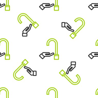 Sabun ikonuyla el yıkama beyaz arka planda izole edilmiş kusursuz desen. Virüs ve bakterileri önlemek için ellerini sabunla yıkıyorsun. Vektör.