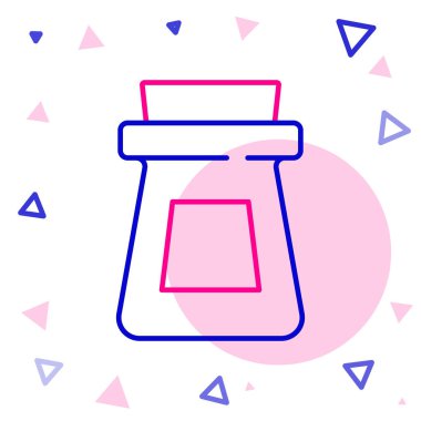 Beyaz zemin üzerinde iksir ikonu olan çizgi şişesi. Sihirli iksirli matara. Mutlu Cadılar Bayramı Partisi. Renkli taslak konsepti. Vektör.