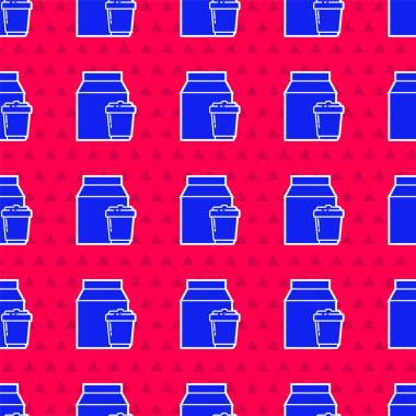 Mavi Çevrimiçi sipariş ve fast food dağıtım ikonu kırmızı arka planda izole edilmiş kusursuz desen. Vektör İllüstrasyonu.