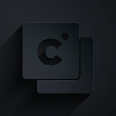 Kağıt kesiği siyah arka planda izole edilmiş Celsius simgesi. Kağıt sanatı tarzı. Vektör.