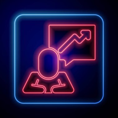 Mavi arka planda izole edilmiş bir yönetici ikon ekibinin parlak neon lideri. Vektör.