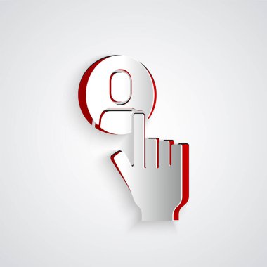 Kağıt kesiği kafa avlama simgesi gri arka planda izole edildi. İş hedefi ya da İstihdam tabelası. İş için insan kaynakları ve adam toplama. Kağıt sanatı tarzı. Vektör.