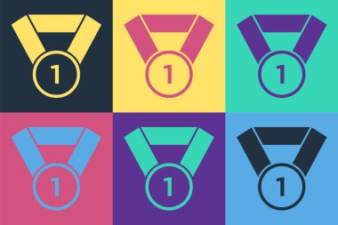 Pop Sanat Madalyası ikonu renk arkaplanında izole edilmiş. Kazanan sembol. Vektör.