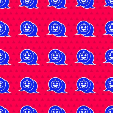 Mavi Balkabağı simgesi kırmızı arkaplanda izole edilmiş kusursuz desen. Mutlu Cadılar Bayramı Partisi. Vektör.