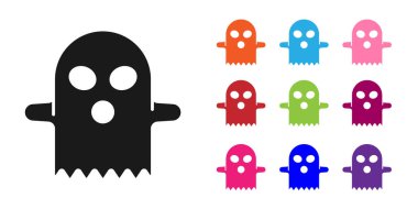 Siyah Hayalet simgesi beyaz arkaplanda izole edildi. Mutlu Cadılar Bayramı Partisi. Simgeleri renklendirin. Vektör.