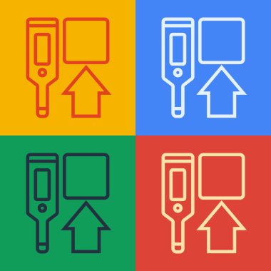 Tıbbi muayene ikonu için görsel sanat hattı dijital termometresi renk arkaplanında izole edilmiş. Vektör.