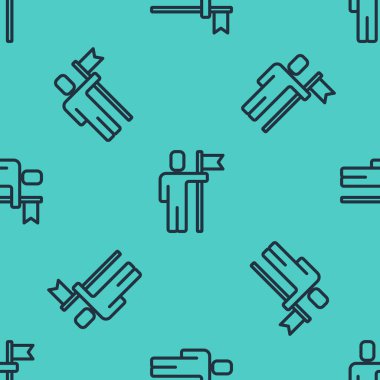 İdari simgelerden oluşan bir ekibin siyah çizgi lideri yeşil arka planda kusursuz desen izole etti. Vektör.