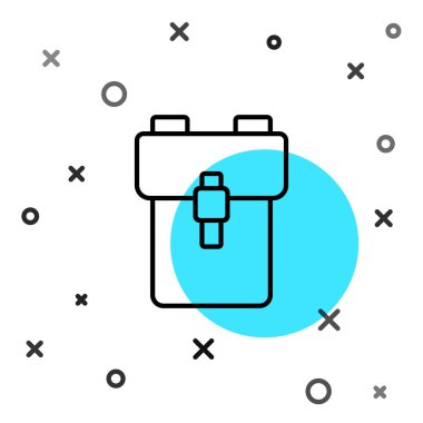 Siyah çizgi okul sırt çantası simgesi beyaz arkaplanda izole edildi. Rastgele dinamik şekiller. Vektör.