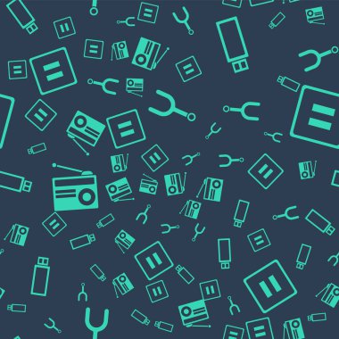 Müzikal ayar çatalını, USB flash diski, antenli telsizi ve pürüzsüz desen üzerinde duraklat düğmesini ayarla. Vektör.