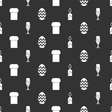 Yanan mumu, şarap bardağını, Paskalya pastasını ve Paskalya yumurtasını pürüzsüz bir kalıba sokun. Vektör.