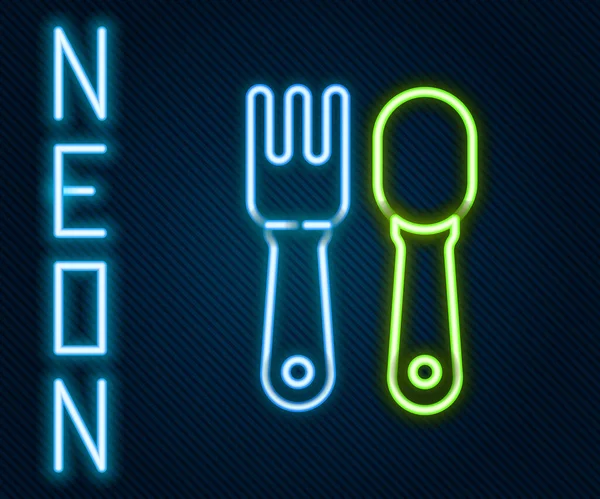 发光的霓虹灯线叉子和勺子图标孤立在黑色的背景 餐具的标志 五彩缤纷的概念 病媒图解 — 图库矢量图片