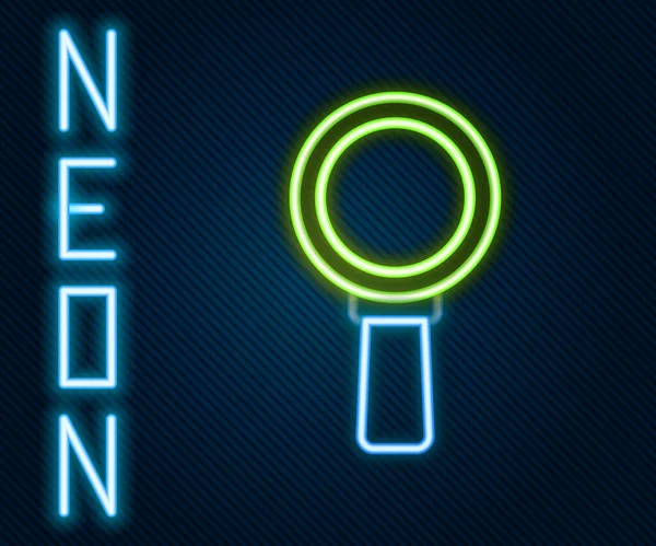 Ragyogó Neon Vonal Nagyító Ikon Elszigetelt Fekete Alapon Keresés Fókusz — Stock Vector