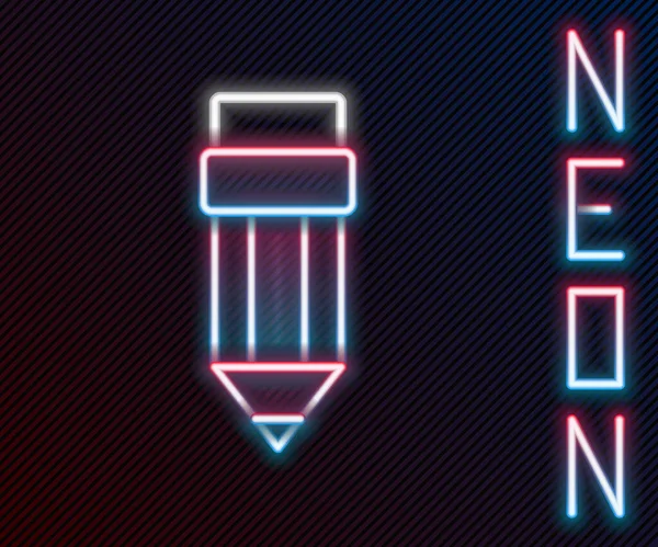 Świecący Neon Linii Ołówek Ikoną Gumki Izolowane Czarnym Tle Narzędzia — Wektor stockowy