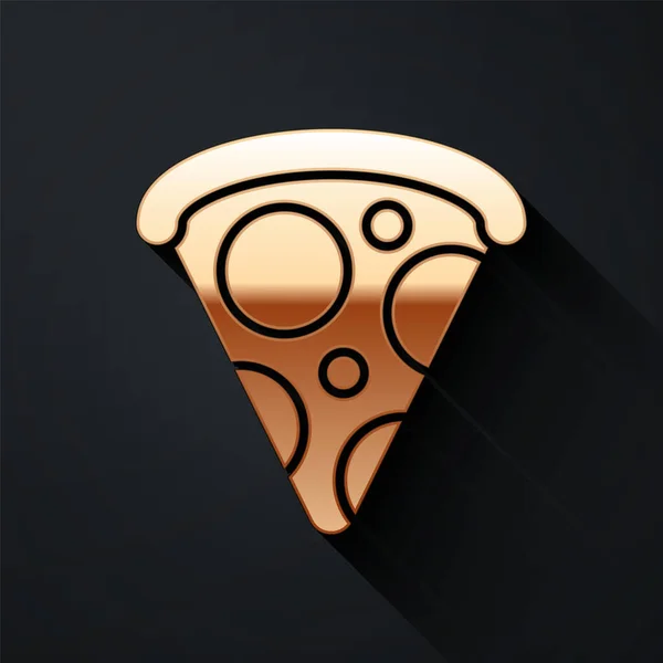 Rebanada Oro Del Icono Pizza Aislado Sobre Fondo Negro Menú — Vector de stock