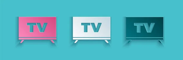 Corte Papel Smart Icono Aislado Sobre Fondo Azul Señal Televisión — Vector de stock