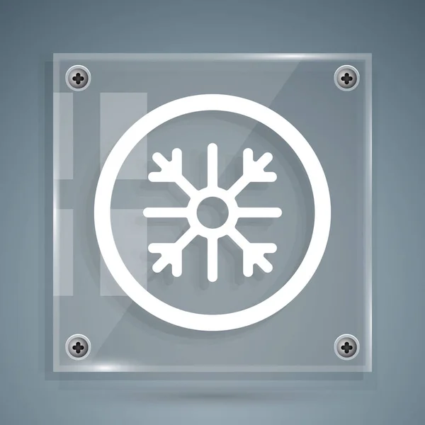White Snowflake Icon Isolated Grey Background Square Glass Panels Vector — Stock Vector