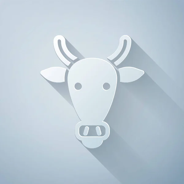 Paper Cut Cow Head Icon Isolated Grey Background Paper Art — Stock Vector