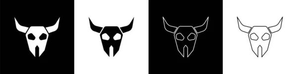 Définir Buffalo Icône Crâne Isolé Sur Fond Noir Blanc Vecteur — Image vectorielle