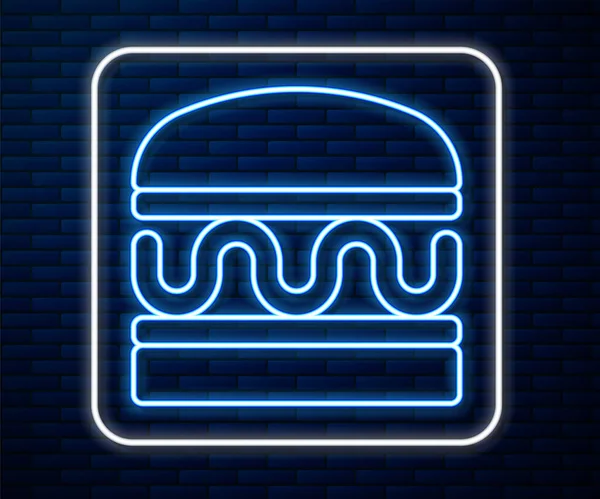 Leuchtende Leuchtschrift Burger Symbol Isoliert Auf Backsteinwand Hintergrund Hamburger Ikone — Stockvektor