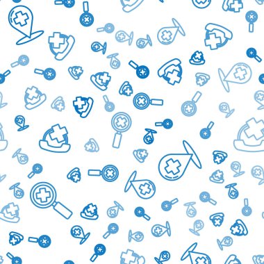 Arama tıbbi için hat büyüteç, çapraz hastaneli harita işaretleyici ve kusursuz bir şablonla hastaneye acil telefon görüşmesi. Vektör.