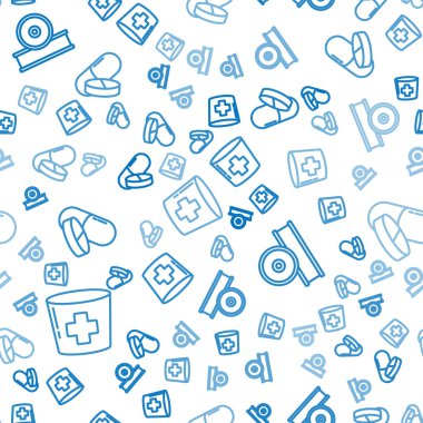 Hemşire şapkasını haçla, Otolaryngological baş reflektörüyle, ilaç hapını ya da tabletini kusursuz desenle ayarla. Vektör.