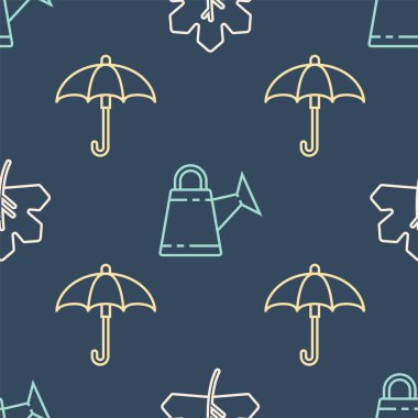 Yaprak ya da yaprakları dizin, Şemsiye ve Sulama kutusu kusursuz desen üzerinde. Vektör.