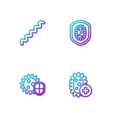 Pozitif virüsü, kalkanı virüsten ve virüsten koru. Renk simgeleri. Vektör.