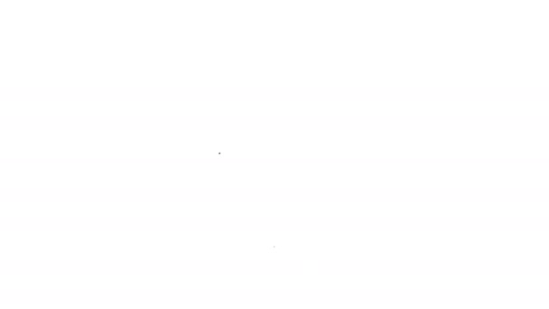 Linea nera Cafe e icona posizione ristorante isolato su sfondo bianco. Forchetta e cucchiaio segno ristorante all'interno punto focale. Animazione grafica 4K Video motion. — Video Stock