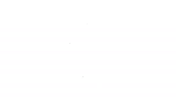 Vidrio de papel de línea negra con paja para beber e icono de agua aislado sobre fondo blanco. Un vaso de refresco. Símbolo de bebida fría fresca. Animación gráfica de vídeo 4K — Vídeo de stock