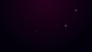 Parlayan neon hattı hazine haritası simgesi mor arkaplanda izole edildi. 4K Video hareketli grafik canlandırması