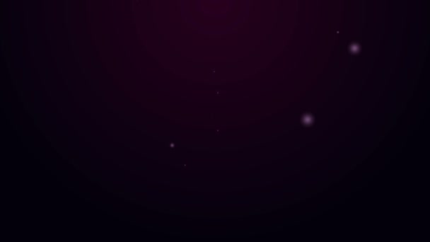 Светящаяся неоновая линия Значок фейерверка выделен на фиолетовом фоне. Концепция веселой вечеринки. Взрывной пиротехнический символ. Видеографическая анимация 4K — стоковое видео