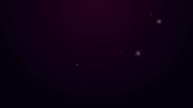 Mor arka planda izole edilmiş kürek ikonu olan parlak neon çizgisi kovadaki kum. Plastik çocuk oyuncağı. Yaz ikonu. 4K Video hareketli grafik canlandırması