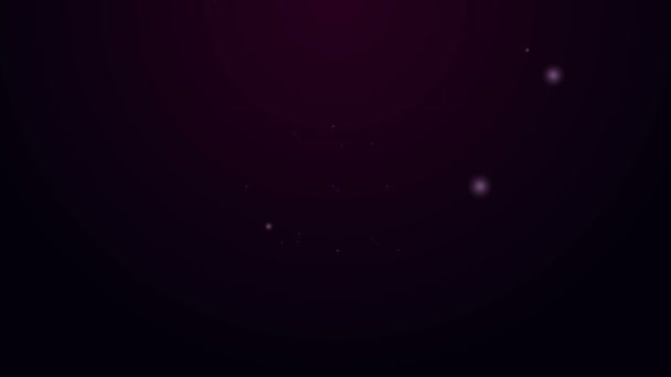 Świecąca neonowa linia Światowa ikona odizolowana na fioletowym tle. Pin na kuli ziemskiej. 4K Animacja graficzna ruchu wideo — Wideo stockowe