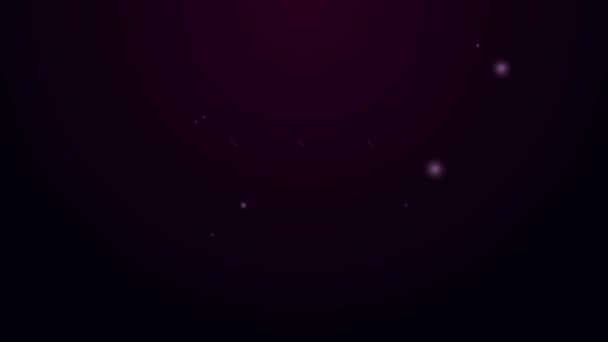 Светящаяся неоновая линия Значок барабана выделен на фиолетовом фоне. Музыкальный знак. Символ музыкального инструмента. Видеографическая анимация 4K — стоковое видео